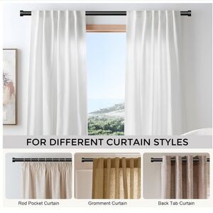 NIB Curtain Drapery Rods for Windows 48 to 84 Inch (4-7 Feet) Black 1'' Diam